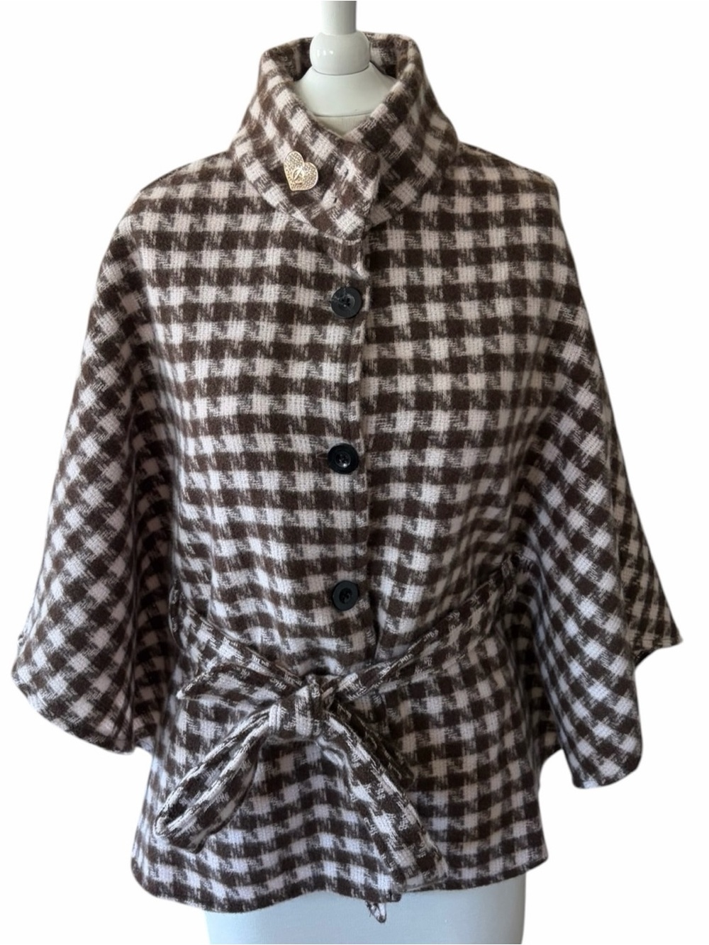 NWT Juicy Couture Plaid Cape Coat with Tie Belt - Brown & White One Size